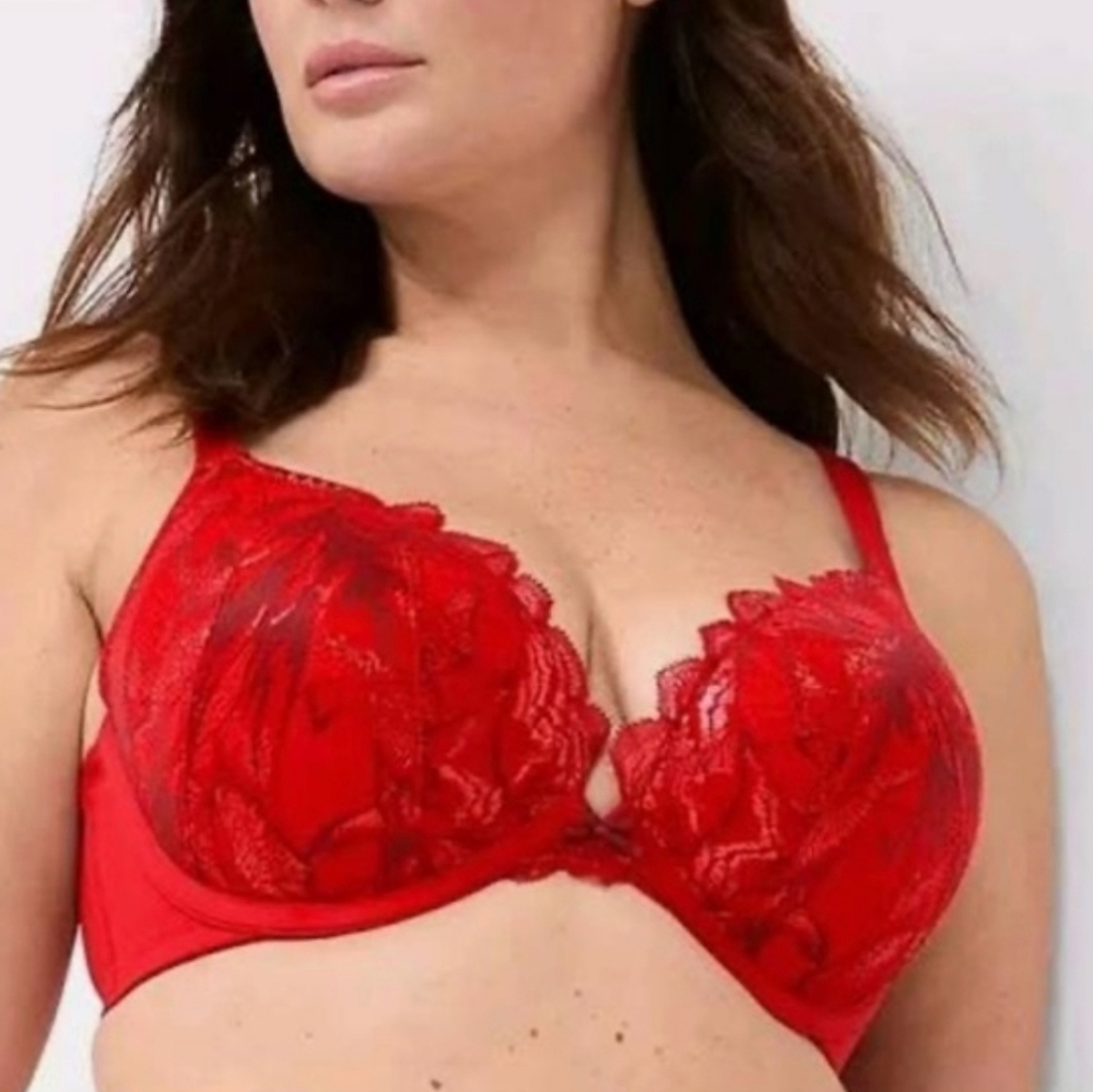 Cacique Red Lace Underwire Boost Plunge Bra